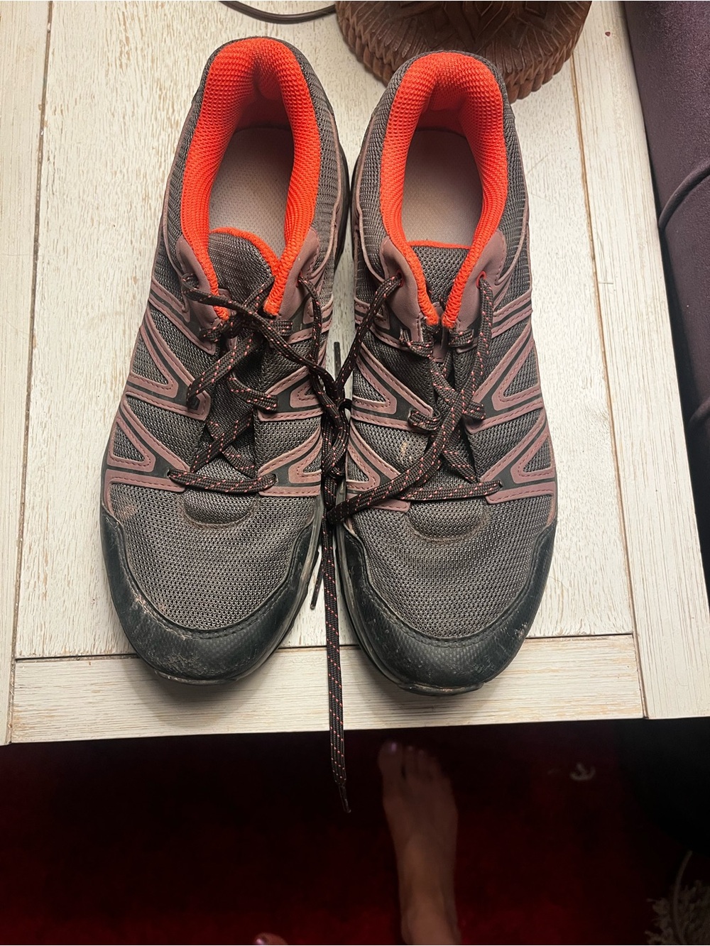 Salomon women’s  Gray/purple trail sneakers with Orange Lining